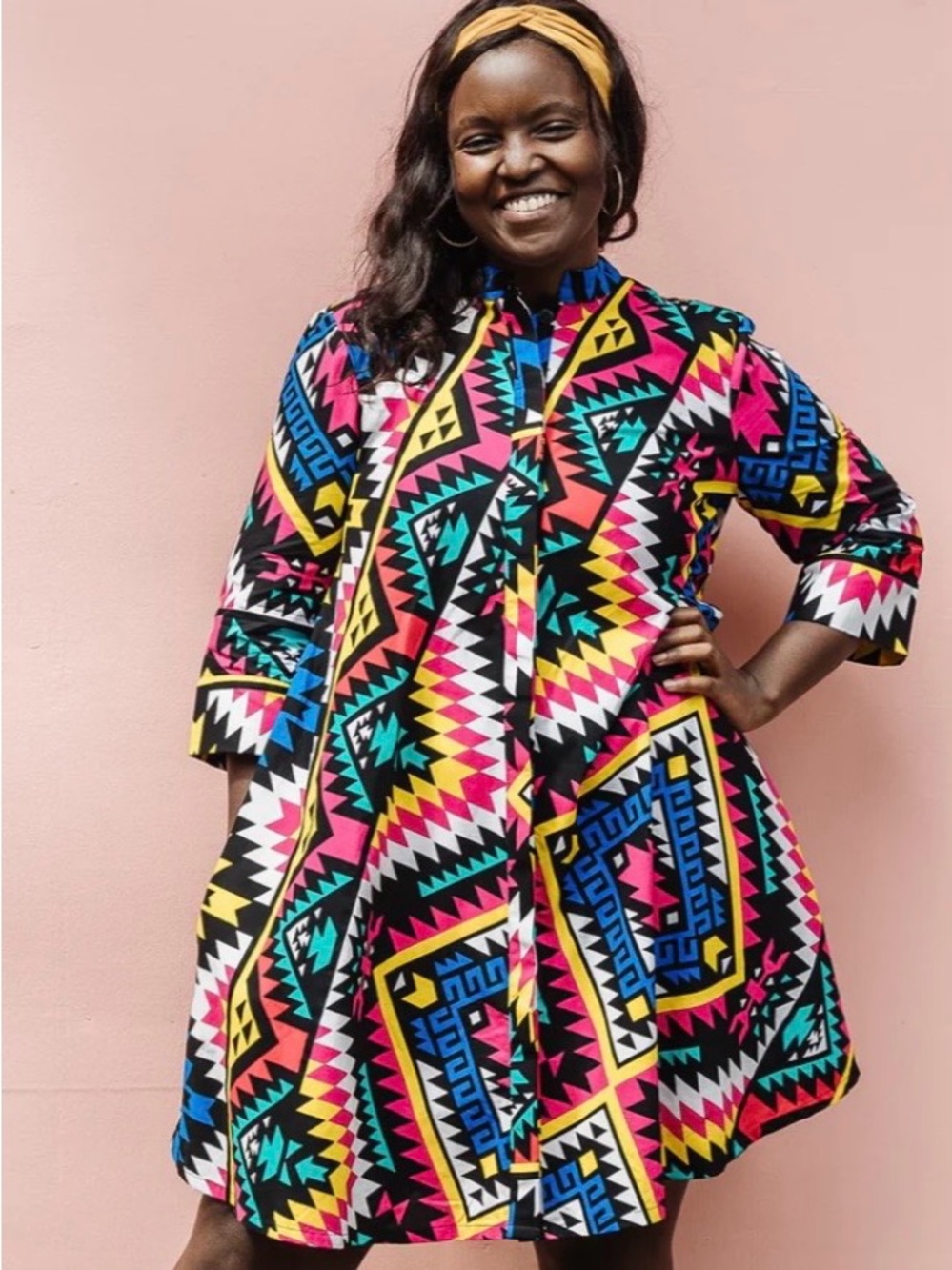 Zuri “It’s Electric” multi-color, geometric dress w/pockets.
